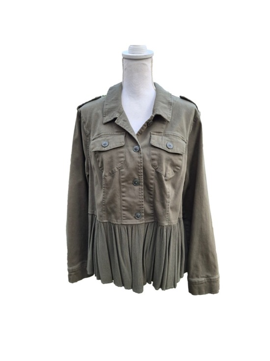 Torrid Jackets & Blazers - Torrid Womens Size 1 Olive Green Military Utility Jacket Peplum Hem Stretch